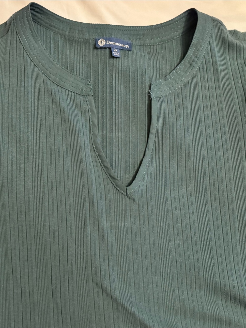 Democracy Teal Ribbed V-Neck Ruffle Sleeve Top - Picture 3 of 7